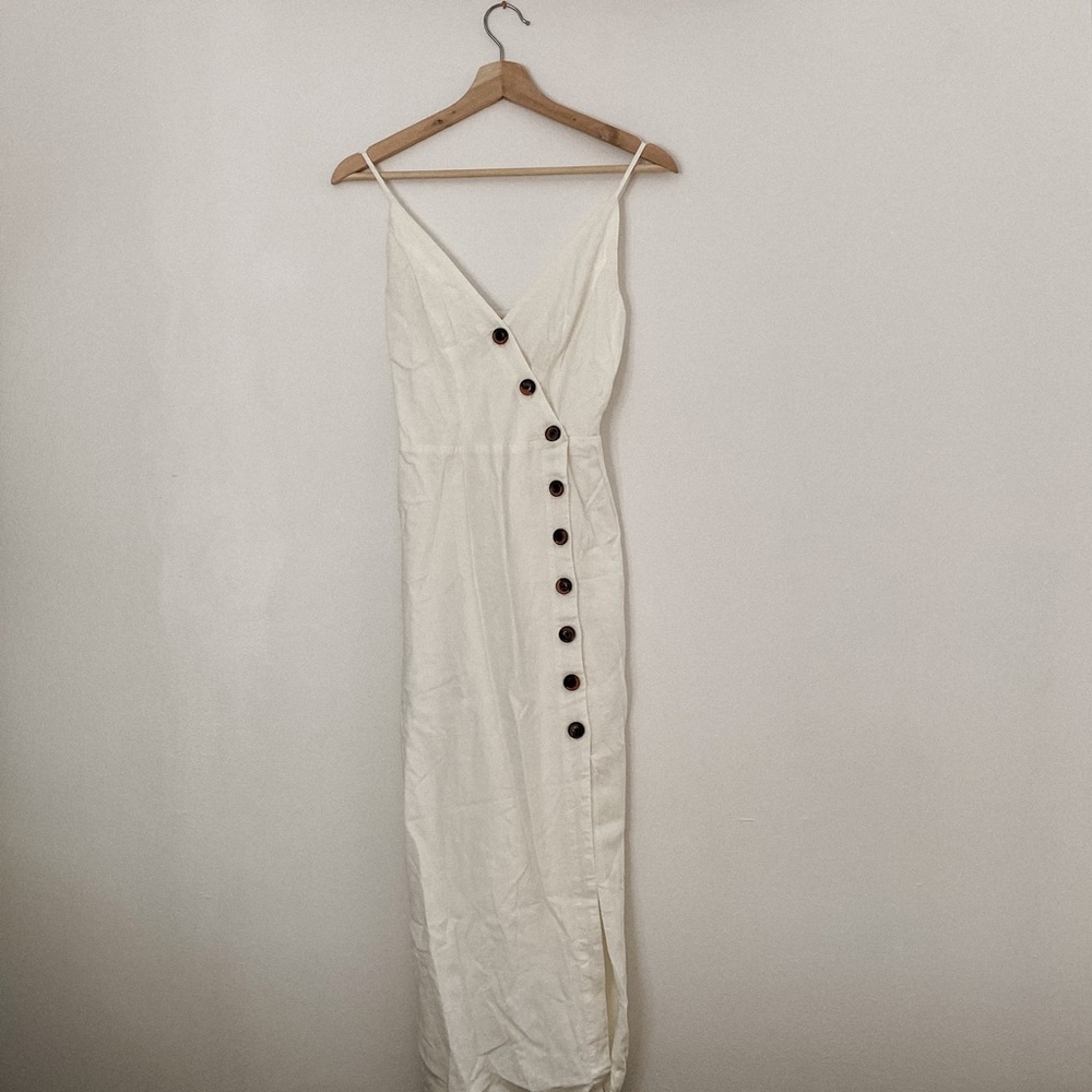 Linen Midi Dress With Buttons | S